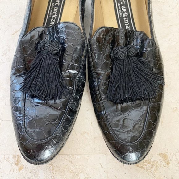 Stuart Weitzman Shoes 6.5 AA [narrow] Black Alligator Tassel - Picture 1 of 8